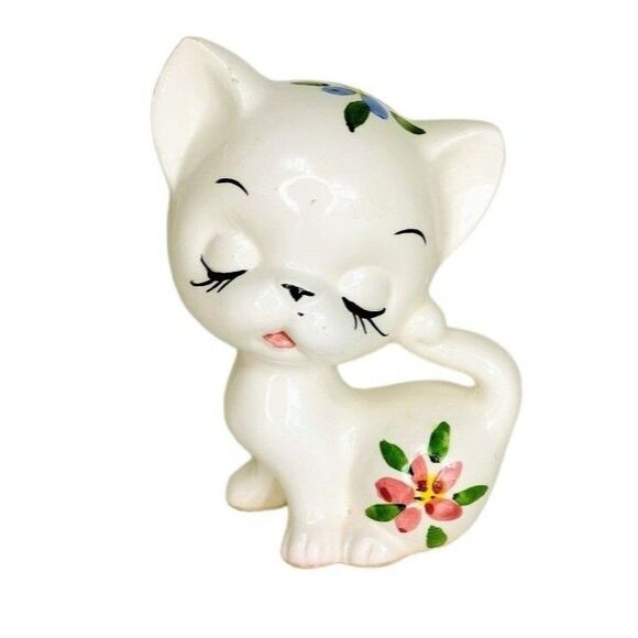 Vintage 40s Japanese Ceramic Kitsch Kawaii Big Eye Kitty Cat Animal Figurines - Picture 3 of 12